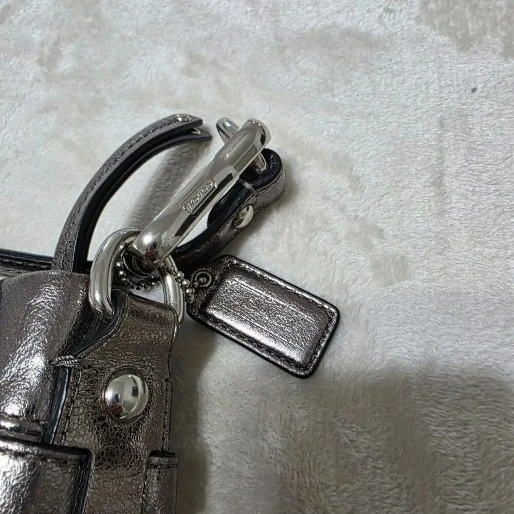 COACH Brooke Handbag Leather Pewter Metallic Hobo Purse F17165 Silver Hardware - Picture 2 of 12